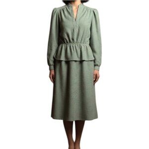 Marinette Vintage Light Green 80s Peplum Business Casual Party Dress Size 6